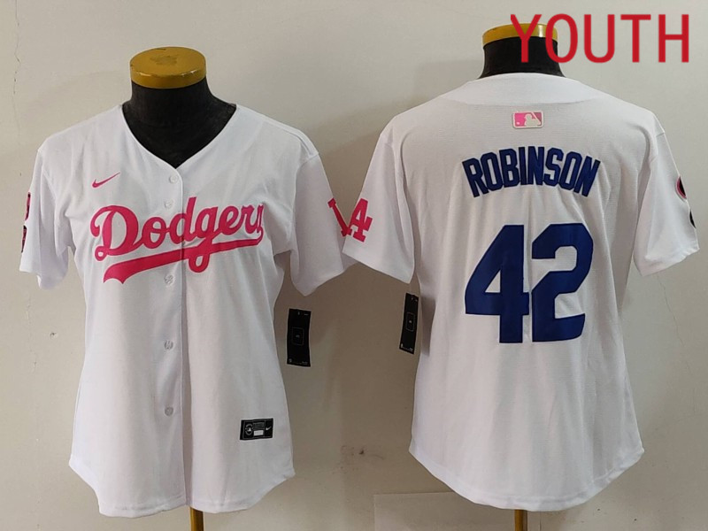 Youth Los Angeles Dodgers #42 Robinson White joint name 2024 Nike MLB Jersey style 912